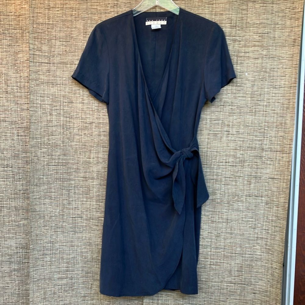 Vintage New York Studio Asymmetrical Wrap Silk Mini Dress color asphalt
